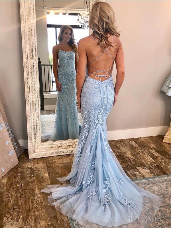 Sexy Backless Blue Lace Mermaid Scoop ...